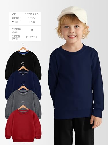 Toddler Boys Sweatshirts 4 Pack - Long Sleeve Cotton Shirts for 2T-6Y, Black, Dark Gray, Navy Blue, Red, 5T Variation