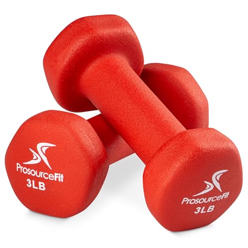 ProsourceFit 3-Pound Neoprene Dumbbells with Non-Slip Grip - Hex Shape