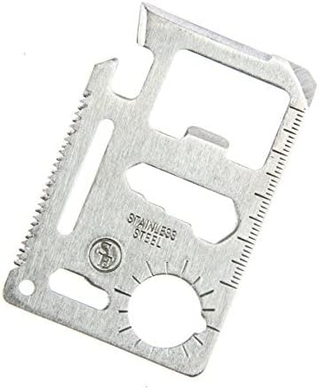 SE 11-Function Stainless Steel Survival Pocket Tool - Compact, Credit Card-Sized Multi-Tool with Leatherette Case - Ideal for Camping, Hiking, and Outdoor Activities- MT908-1