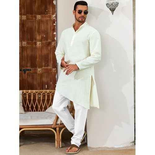 Runcati Mens Kaftan Thobe Pants Cotton Casual Elastic Waist Drawstring Muslim Trousers Summer Yoga Kurta Pants with Pockets