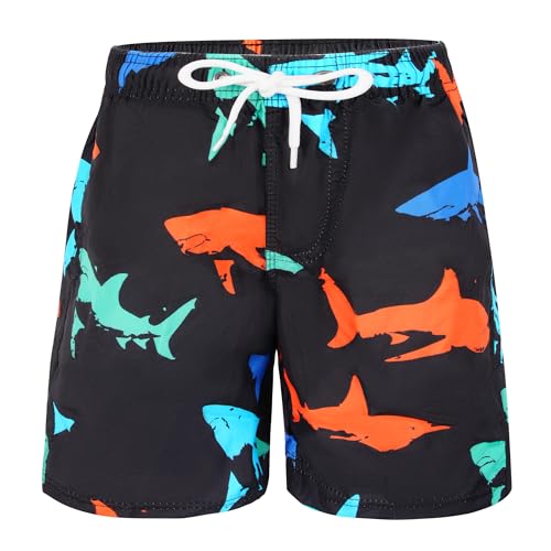 Toddler Boys Swim Trunks 3-14 Years Black Shark Pattern, 7-8 Years