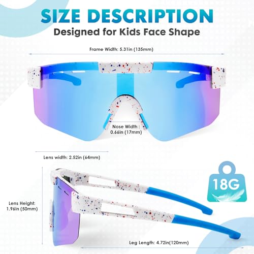 Kids Polarized Sports Sunglasses, Youth Baseball Sunglasses for Boys Girls Age 6-12 UV400 Protection Glasses