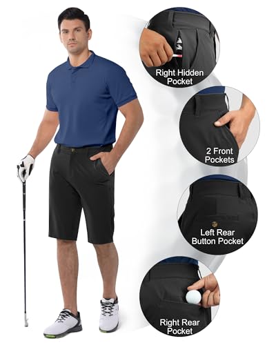 Men's Golf Shorts 11 Inch Inseam Lightweight with 5 Pockets - Black 36