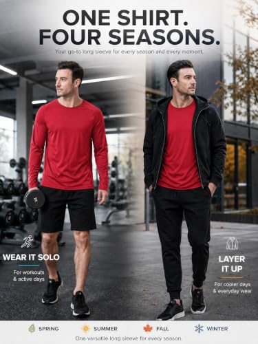 Men's Long Sleeve Sun Protection Base Layer Shirts - 7 Pack Light Blue & Dark Blue