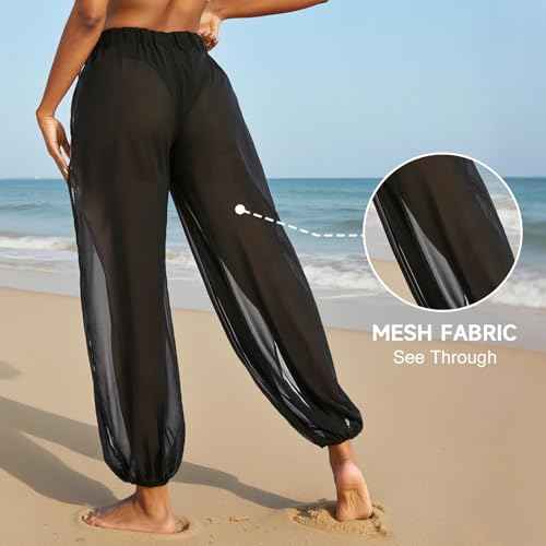 American Trends Sheer Beach Mesh Swimsuit Cover Up Harem Pants for Women High Slit See Through