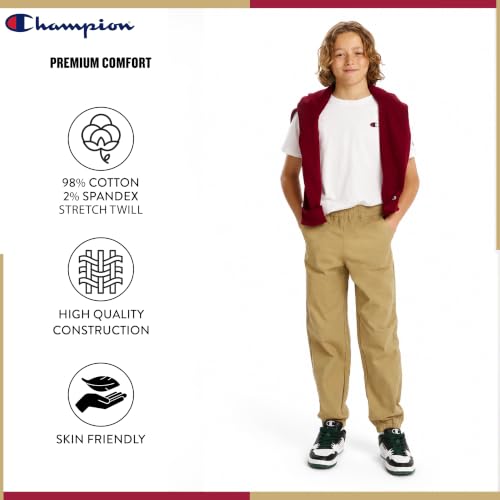 Champion Boys Twill Jogger Pants - Large Khaki Stretch Cotton Athletic Pants