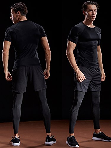 Men's Athletic Compression Shirts 3 or 4 Pack - Medium Black Grey Red