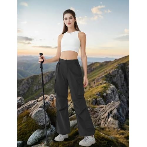 Women¡¯s Hiking Pants Wide Leg Cargo Pants Quick Dry Lightweight Water-Resistant Travel Casual Trousers with 4 Pockets