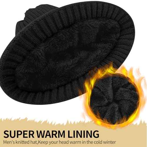 Winter Beanie Hats for Men Women Thermal Fleece Lined Soft Warm Knit Ski Cuffed Skull Caps for Cold Weather