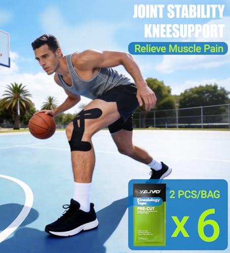 Precut Kinesiology Tape for Knees - 12 Pcs Black Individually Packaged