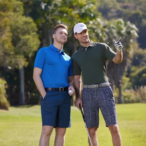 Men's Short Sleeve Striped Golf Polo Shirt - Moisture-Wicking, Dry Fit, Large Grey White Stripe