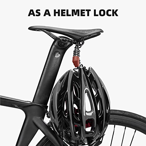 ROCKBROS Motorcycle Helmet Lock Bike Cable Lock Lightweight Bike Lock Combination Small Bicycle Lock Resettable Bike Wheel Lock for Strollers, Luggage (Red)