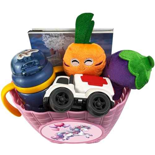 Girls Pink Bike Basket, Cute Bicycle Front Handlebar Basket, Adjustable Plastic Tricycle Basket for Kids, Baby Girls, Toddlers
