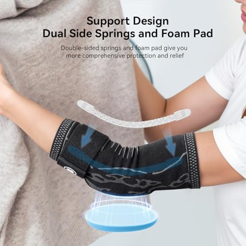Elbow Compression Sleeve for Tendonitis, Bursitis Elbow Pad Brace ? Elbow Brace with Side Springs & Foam Padding for Olecranon Joint Pain, Arthritis, Bursa Protection, Men & Women(Black, X-Large)