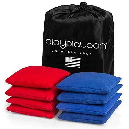 Play Platoon Cornhole Bags Weather Resistant- Set of 8 Regulation Bean Bags for Tossing- Official Professional Size & Weight Corn Hole Bags Two Color All Weather Cornhole Beans Bag Set with Tote Bag