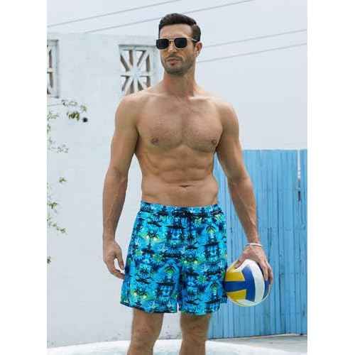 XiaoMoSha Mens Swim Trunks with Compression Liner 7" Quick Dry Board Shorts Bathing Suit with Pockets Swimwear Swimsuit S-2XL