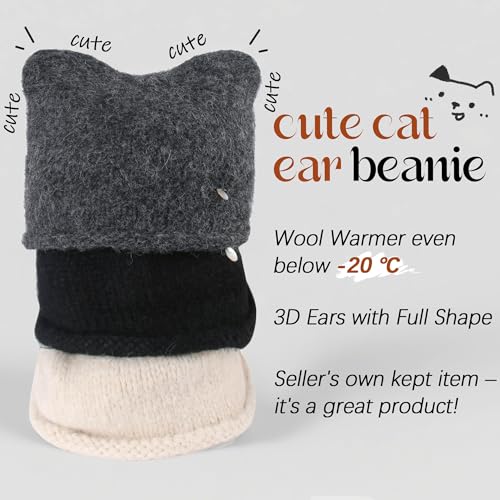 Ababalaya Women's Wool Beanie Cute Cat Ear Beanies Y2K Beanie Hat with 3D Ear