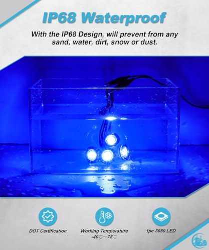 Blue Waterproof Marine LED Lights for Boats Livewell & Exterior Use - Pack of 4