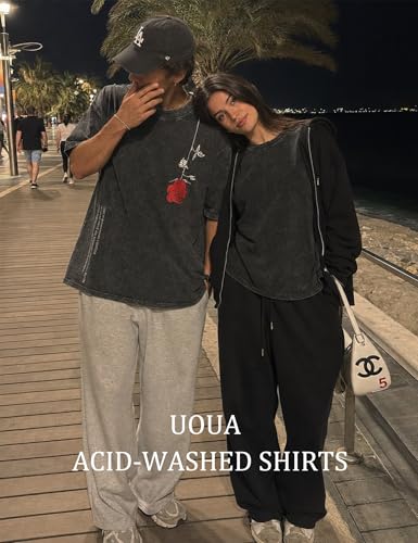 Men's Oversized Graphic T-Shirt - Washed Short Sleeve Tee Large Rose-Black