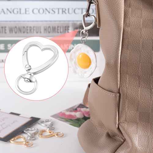 OIIKI Heart Shape Keychain Clip, Heart Carabiner Spring Snap Hook, Cute Lobster Clasp for Keys, Bags