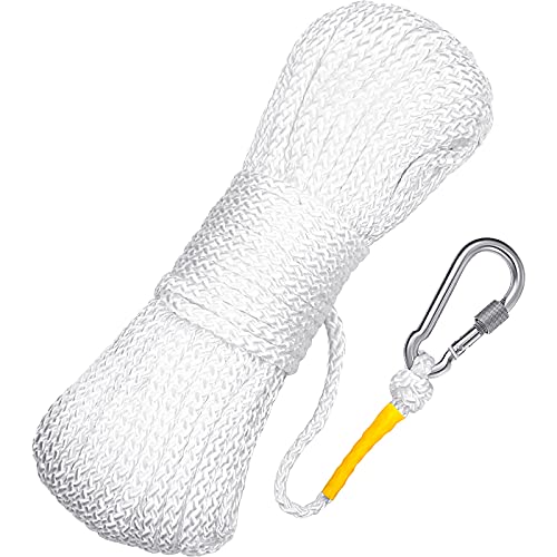 Floating Life Ring Rope with Stainless Steel Hook - White, 30m