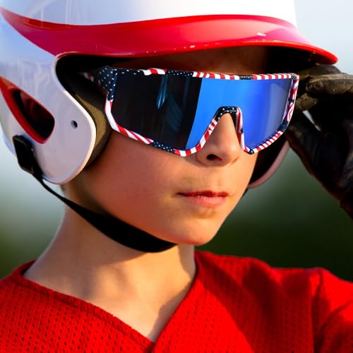 MVPTGRS Youth Baseball Sunglasses for Boys Girls Age 8-14 TR90 Frame Kids Sport Sunglasses for Softball Cycling Baseball Golf