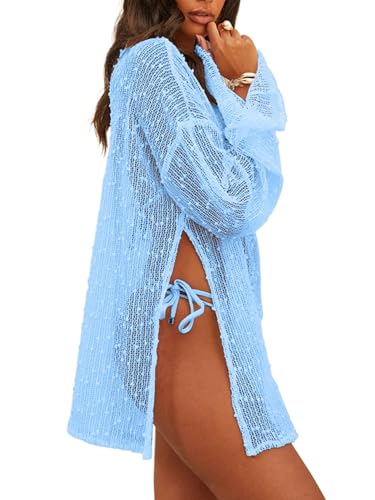 Lilosy Beach Swimsuit Cover Up Women Dress Bathing Suit Light Blue 3XS-6XL - Medium