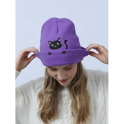 Cat Beanie Cute Lover Gifts Animal Knitted Hats for Cat Mom Women Funny Stuff Accessories Decor