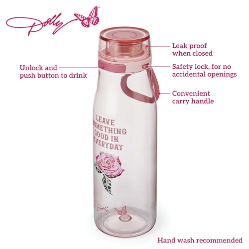 Dolly Parton Pink Rose Water Bottle 24oz Leakproof Flip Lid & Handle