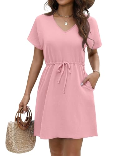 AI'MAGE Women's Swimsuit Coverup Short Sleeves Bikini Dress - Light Pink Medium