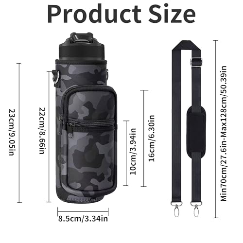 Water Bottle Carrier Bag, 25oz 32oz Crossbody Water Bottle Holder with Adjustable Shoulder Strap, Sling Bag Sleeve Pouch Holder with Phone Pocket and Small Pocket for Walking Hiking Camping Gym