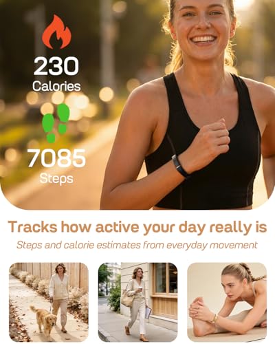 FITVII Screenless Fitness Tracker for Women & Men - Black, Waterproof Wellness Band