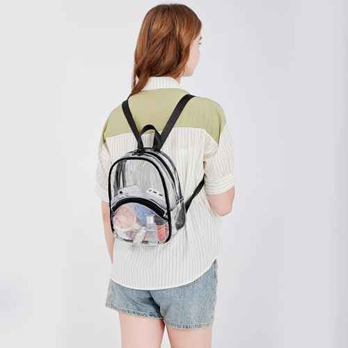 abshoo Clear Mini Backpack for Stadium Approved Transparent Backpacks for Girls Women Clear Bag for Concert Sport Events (Black)