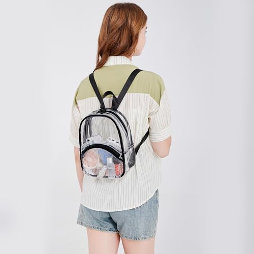 abshoo Clear Mini Backpack for Stadium Approved Transparent Backpacks for Girls Women Clear Bag for Concert Sport Events (Black)