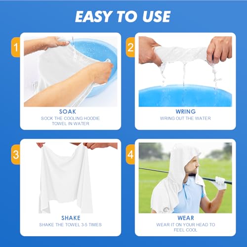 Cooling Hoodie Towels for Neck and Face - 3 Pack, UV Protection, Instant Cooling - Gray, Light Blue, White