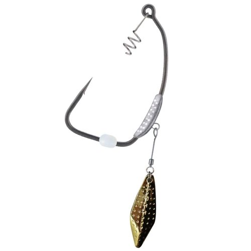 BKK TITANDIVER Gold Swimbait Hook | 3/0 | 1/8oz | 2-Pack | 2X |Needle Hook Point | Super Slide Coating | Fixed Lead | Removable Teaser Blade | Locking Spring | Weedless Fishing