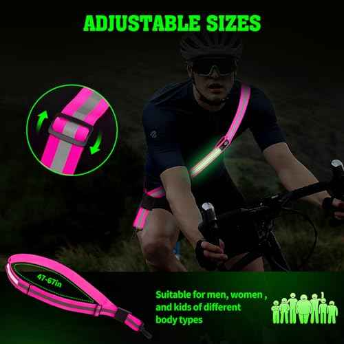 LED Reflective Belt Sash,6 Colors & 3 Light Modes High Visibility Night Rechargeable Safety Belt Adjustable Reflective Running Gear for Men Women Running Cycling Walking and Dog Walking