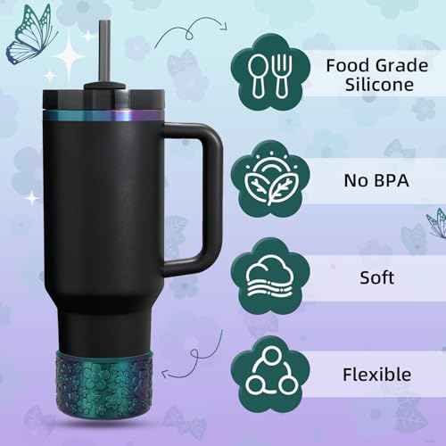 Flower Gradient Silicone Boot, Compatible with Stanley Quencher Adventure 40oz 30oz & IceFlow 20oz 30oz Tumbler, Protective Chameleon Cup Sleeve, Bottom Cover for Hydroflask 12oz-24oz