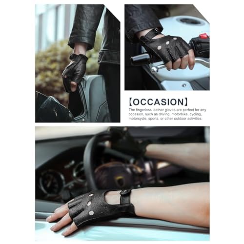 GSG Men Fingerless Gloves Driving Leather Cycling Half Finger Motorcycle Unlined Gloves for Cycling