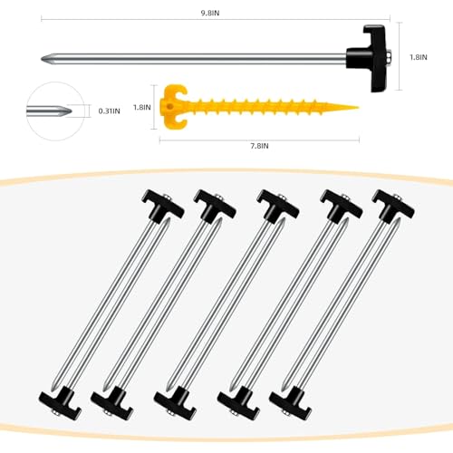 20+2PCS Tent Stakes Heavy Duty Camping Stakes,AVOFOREST 9.8Inch Non-Rust Metal Tent Pegs Ground Stakes Tent Spikes Camping,Garden,Hiking Black