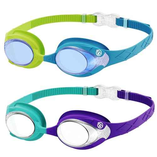 OutdoorMaster Kids Swim Goggles 2 Pack - Quick Adjustable Strap Swimming Goggles for Kids