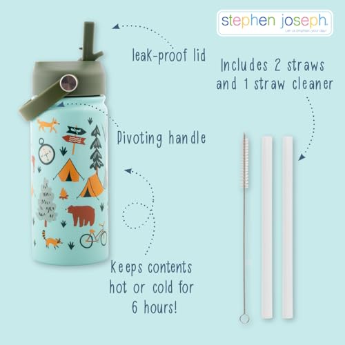 Farm Pattern Insulated Stainless Steel Water Bottle with Straw & Handle - 14oz BPA-Free