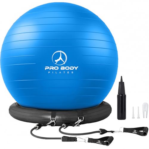 ProBody Pilates Yoga Ball Chair with Resistance Bands - Blue, 75 cm