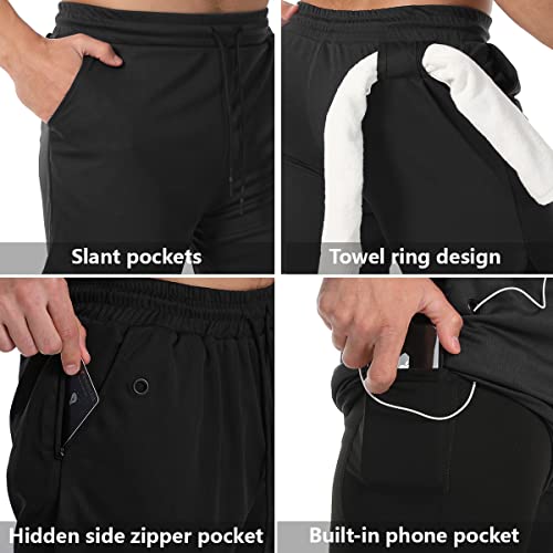 Men's 2-in-1 Workout Shorts with Compression Liner - Large 3 Pack Black & Grey