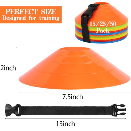 Multicolor Soccer Cones 50 Pack with Mesh Bag & Strap for Sports Training