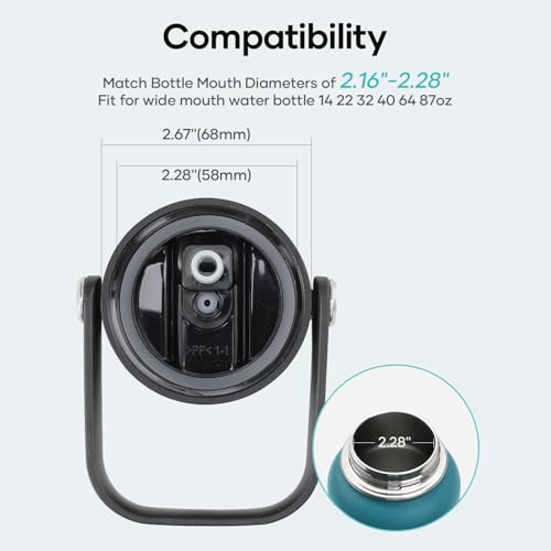 BUZIO Straw Lid with Large Handle & Dust-Proof Cover (BPA Free), Replacement Straw Cap for 2.2in Wide Mouth Stainless Steel Water Bottle for 24oz,32oz,40oz,64oz,87oz,128oz
