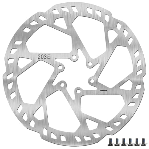140mm 160mm 180mm 203mm Bike Disc Brake Rotor with 6 Bolts, Bicycle Brakes Stainless Steel Rotors, MTB, Thickness 2.3mm, Center Hole Distance 44mm, for E-Bike E-Scooter MTB (gray-203mm)