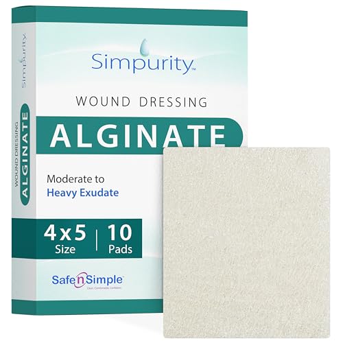 Calcium Alginate Wound Dressing 4x5 Inches - 10 Non-Stick Absorbent Pads for Heavy Exudate
