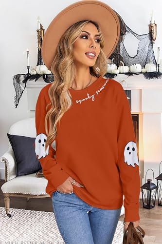 HEBBE Halloween Ghost Sweatshirt Women Spooky Season Pullover X-Large Orange