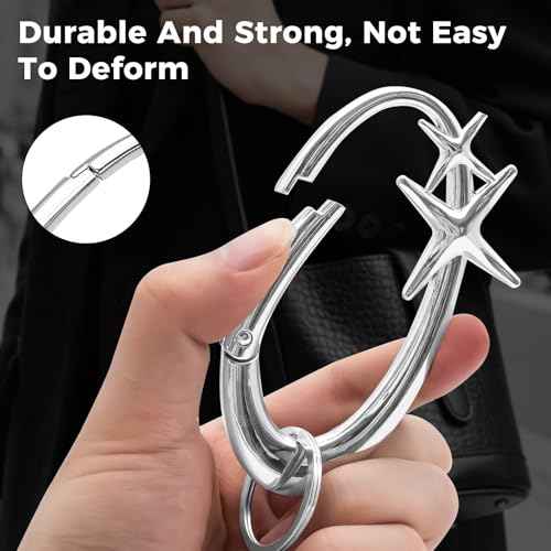 Y2K Carabiner, Cute Star Carabiner Clip, Extra-Large Silver Carabiner, Suitable for Car Keys, Wallets, Backpacks and Other Accessories, Suitable for Men and Women